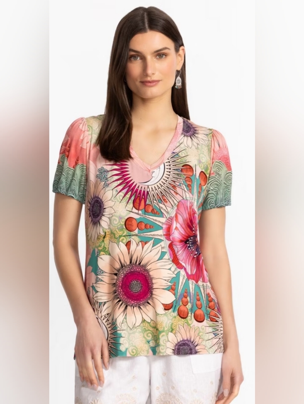 The Janie Favorite V‑Nek Puff Sleeve Tee In Emily